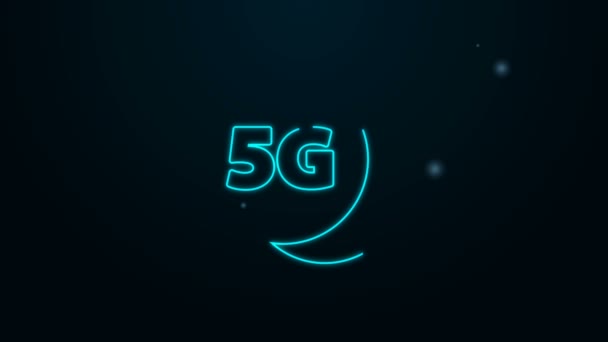 Świecące neon linii 5G nowy bezprzewodowy internet bezprzewodowy połączenie ikona izolowana na czarnym tle. Globalna technologia szybkich połączeń sieciowych. 4K Animacja graficzna ruchu wideo — Wideo stockowe