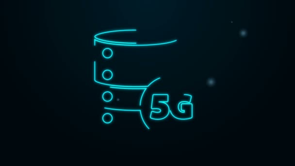 Linha de néon brilhante Servidor 5G novo ícone de conexão Wi-Fi de internet sem fio isolado em fundo preto. Tecnologia de taxa de dados de conexão de alta velocidade de rede global. Animação gráfica em movimento de vídeo 4K — Vídeo de Stock