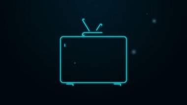 Parlayan neon hattı Retro TV simgesi siyah arkaplanda izole edildi. Televizyon tabelası. 4K Video hareketli grafik canlandırması