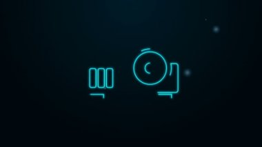 Parlak neon hattı sunumu, film, film, medya projektörü simgesi siyah arkaplanda izole edildi. 4K Video hareketli grafik canlandırması