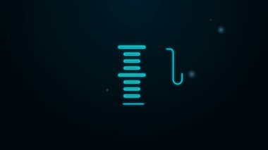 Siyah zemin üzerinde izole edilmiş kuru ve sıvı yiyecek ikonunu ölçmek için parlayan neon hattı ölçme kabı. Plastik şişenin sapı var. 4K Video hareketli grafik canlandırması