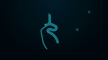 Parlayan neon çizgili Hint sembolü el simgesi siyah arka planda izole edilmiş. 4K Video hareketli grafik canlandırması