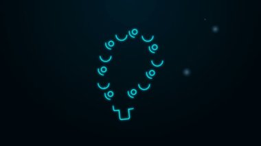 Parlayan neon hattı tespih, siyah arka planda izole edilmiş din ikonu. 4K Video hareketli grafik canlandırması