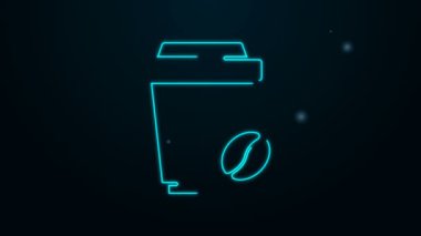 Siyah arka planda izole edilmiş parlak neon hattı kahve fincanı. 4K Video hareketli grafik canlandırması