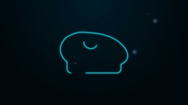 Parlayan neon hattı Fransız beresi simgesi siyah arka planda izole edildi. 4K Video hareketli grafik canlandırması