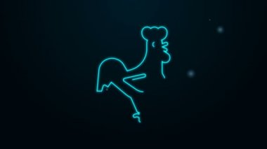 Parlayan neon hattı Fransız horoz ikonu siyah arka planda izole edildi. 4K Video hareketli grafik canlandırması