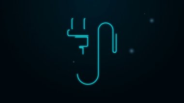 Parlayan neon hattı elektrik prizi simgesi siyah arkaplanda izole edildi. Bağlantı kavramı ve elektriğin kesilmesi. 4K Video hareketli grafik canlandırması