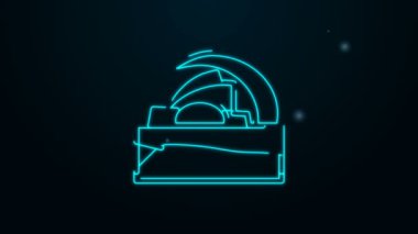 Parlayan neon hattı konser salonu Auditorio de Tenerife simgesi siyah arkaplanda izole edildi. Santa Cruz de Tenerife, İspanya. 4K Video hareketli grafik canlandırması