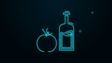 Parlayan neon hattı Apple elma şarabı ikonu siyah arka planda izole edilmiş. İçecek cam şişesi. 4K Video hareketli grafik canlandırması