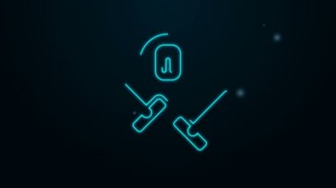 Parlayan neon hattı Curling spor oyunu simgesi siyah arkaplanda izole edildi. Spor malzemeleri. 4K Video hareketli grafik canlandırması