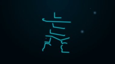 Parlayan neon hattı Inukshuk simgesi siyah arkaplanda izole edildi. 4K Video hareketli grafik canlandırması