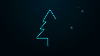 Parlayan neon hattı Noel ağacı simgesi siyah arkaplanda izole edilmiş. Mutlu Noeller ve mutlu yıllar. 4K Video hareketli grafik canlandırması