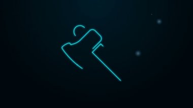 Parlayan neon hattı tahta balta ikonu siyah arkaplanda izole edildi. Oduncu baltası. 4K Video hareketli grafik canlandırması