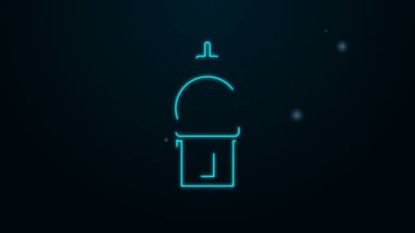 Parlayan neon hattı Hıristiyan kilise kulesi simgesi siyah arka planda izole edildi. Kilisenin dini. 4K Video hareketli grafik canlandırması