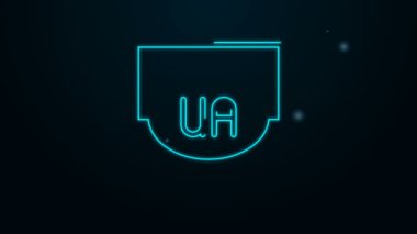 Parlayan neon hattı Ukrayna 'nın ulusal bayrağı siyah arkaplanda izole edildi. 4K Video hareketli grafik canlandırması