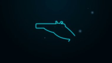 Siyah zemin üzerinde parlayan neon çizgisi Vintage tabanca simgesi izole edildi. Eski bir silah. 4K Video hareketli grafik canlandırması
