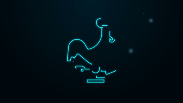 Светящийся неоновая линия Петух флюгер икона на черном фоне. Метеорологический знак. Петух Виндвейна. Видеографическая анимация 4K — стоковое видео