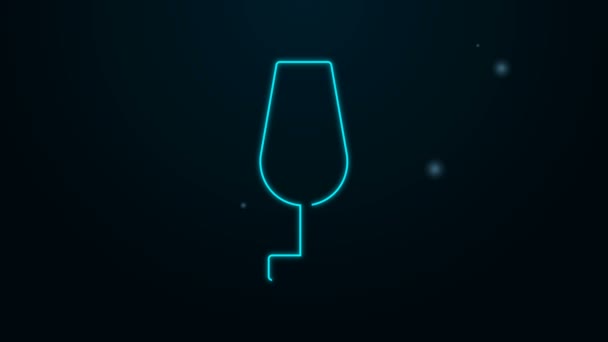 Сяюча неонова лінія Винна скляна іконка ізольована на чорному тлі. Виноградниковий знак. 4K Відео рух графічна анімація — стокове відео