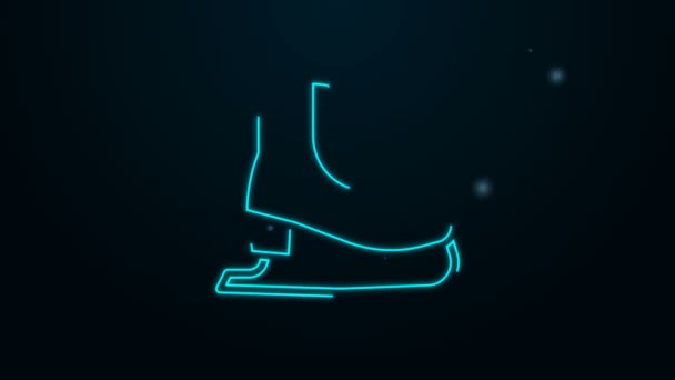 Brillante línea de neón Skates icono aislado sobre fondo negro. Icono de zapatos de patín de hielo. Botas deportivas con cuchillas. Animación gráfica de vídeo 4K — Vídeos de Stock