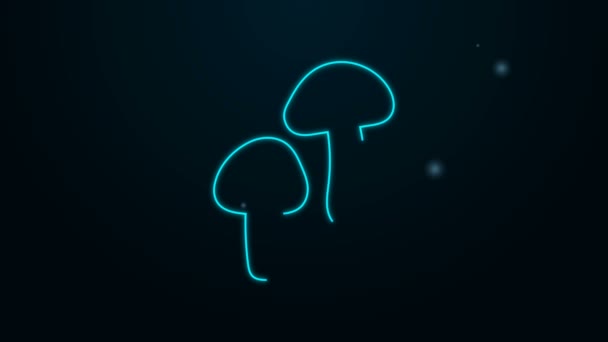 发光的霓虹灯线蘑菇图标孤立在黑色背景。4K视频运动图形动画 — 图库视频影像