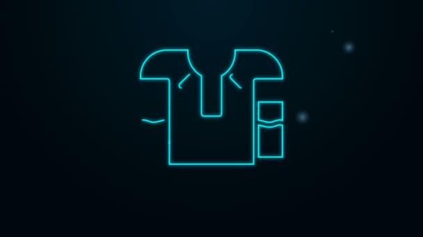 Žhnoucí neonová čára Ikona vyšívané košile izolovaná na černém pozadí. Národní ukrajinské oblečení. Grafická animace pohybu videa 4K — Stock video