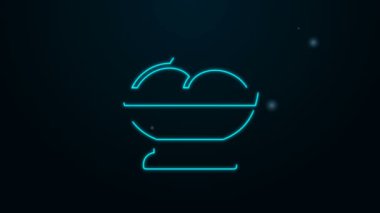 Siyah arka planda izole edilmiş bir kase ikonunda parlayan neon hattı Varenyky. Pierogi, varenyky, hamur tatlısı, pelmeni, ravioli. Geleneksel Ukrayna yemekleri. 4K Video hareketli grafik canlandırması