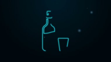 Siyah arka planda izole edilmiş biber ve cam ikonlu parlak neon hattı votka. Ukrayna ulusal alkolü. 4K Video hareketli grafik canlandırması