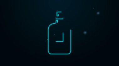 Parlayan neon hattı siyah arka planda izole edilmiş cam şişe votka ikonu. 4K Video hareketli grafik canlandırması