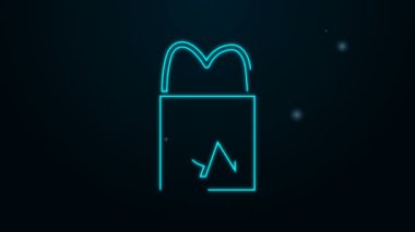 Parlayan neon hattı kağıt poşet ikonu siyah arka planda izole edildi. Paket işareti. 4K Video hareketli grafik canlandırması