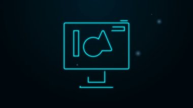 Parlayan neon hattı Bilgisayar monitörü simgesi siyah arkaplanda izole edildi. Elektronik cihaz. Ön manzara. 4K Video hareketli grafik canlandırması