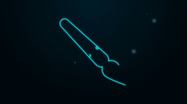 Parlayan neon çizgisi fırça simgesi siyah arkaplanda izole edildi. 4K Video hareketli grafik canlandırması