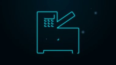 Parlayan neon hattı Ofis çoklu işlevli yazıcı kopyalama makinesi simgesi siyah arkaplanda izole edildi. 4K Video hareketli grafik canlandırması