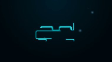 Parlak neon hattı. Siyah arkaplanda iki ya da bir kişi için büyük yatak. 4K Video hareketli grafik canlandırması