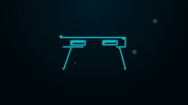 Parlayan neon hattı ofis masa simgesi siyah arkaplanda izole edildi. 4K Video hareketli grafik canlandırması