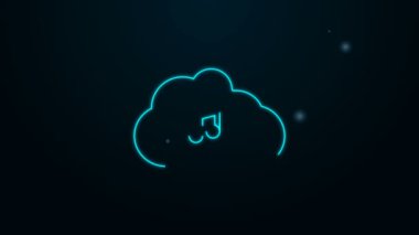 Parlayan neon hattı müzik yayın servisi simgesi siyah arkaplanda izole edildi. Ses bulutları, çevrimiçi medya yayınları, şarkı, ses dalgaları. 4K Video hareketli grafik canlandırması