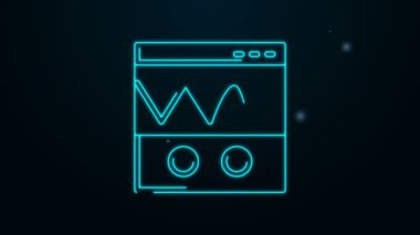 Parlayan neon hattı Oscilloscope sinyal dalga ikonu siyah arkaplanda izole edildi. 4K Video hareketli grafik canlandırması