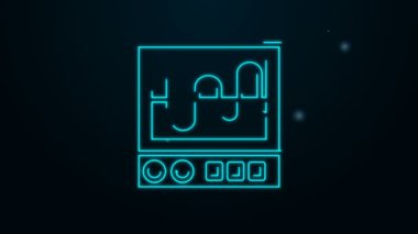 Parlayan neon hattı Oscilloscope sinyal dalga ikonu siyah arkaplanda izole edildi. 4K Video hareketli grafik canlandırması