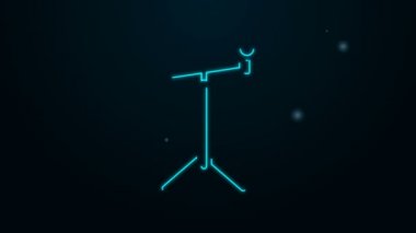 Siyah arka planda izole edilmiş, parlak neon hattı simgesi olan mikrofon. 4K Video hareketli grafik canlandırması
