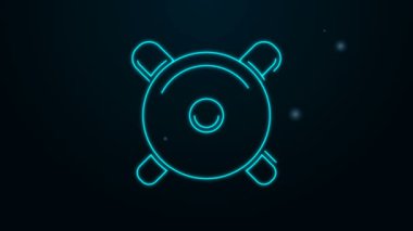 Parlayan neon hattı Stereo hoparlör simgesi siyah arkaplanda izole edildi. Ses sistemi hoparlörleri. Müzik ikonu. Müzikal sütun hoparlörü. 4K Video hareketli grafik canlandırması