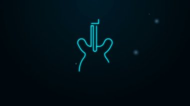 Parlayan neon hattı elektro gitar ikonu siyah arkaplanda izole edildi. 4K Video hareketli grafik canlandırması