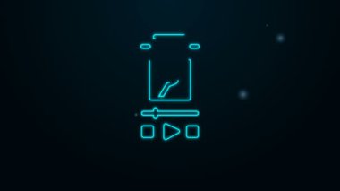 Parlayan neon hattı müzik çalar simgesi siyah arkaplanda izole edildi. Taşınabilir müzik cihazı. 4K Video hareketli grafik canlandırması