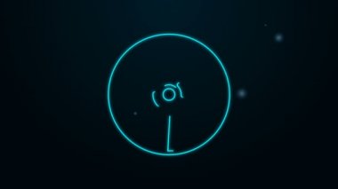 Parlayan neon çizgi CD veya DVD disk simgesi siyah arkaplanda izole edildi. Küçük disk işareti. 4K Video hareketli grafik canlandırması