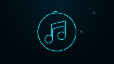 Parlayan neon çizgisi Müzik notası, ton simgesi siyah arkaplanda izole. 4K Video hareketli grafik canlandırması