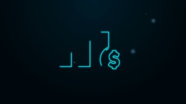 Parlayan neon hattı pasta grafiği bilgisi ve dolar sembolü simgesi siyah arkaplanda izole edilmiş. Diyagram çizelgesi. 4K Video hareketli grafik canlandırması