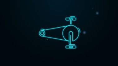 Siyah arka planda izole edilmiş çark ikonu olan parlak neon çizgili bisiklet zinciri. Bisiklet zinciri sıçrama iletimi. 4K Video hareketli grafik canlandırması