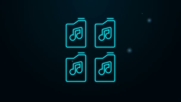 Glowing neon line Music file document icon isolated on black background. Waveform audio file format for digital audio riff files. 4K Video motion graphic animation — Stock Video