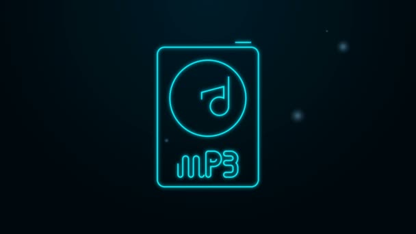 Zářivý dokument MP3 neonového řádku. Stáhnout mp3 tlačítko ikonu izolované na černém pozadí. Mp3 music format sign. Symbol souboru MP3. Grafická animace pohybu videa 4K — Stock video