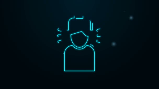 发光的霓虹灯线男人在耳机图标隔离的黑色背景。4K视频运动图形动画 — 图库视频影像