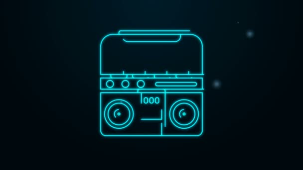 Glowing neon line Home stereo with two speakers icon isolated on black background. Music system. 4K Video motion graphic animation — Stock Video