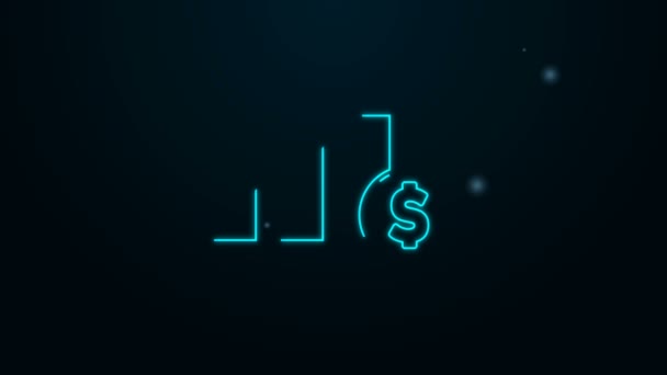 Parlayan neon hattı pasta grafiği bilgisi ve dolar sembolü simgesi siyah arkaplanda izole edilmiş. Diyagram çizelgesi. 4K Video hareketli grafik canlandırması — Stok video